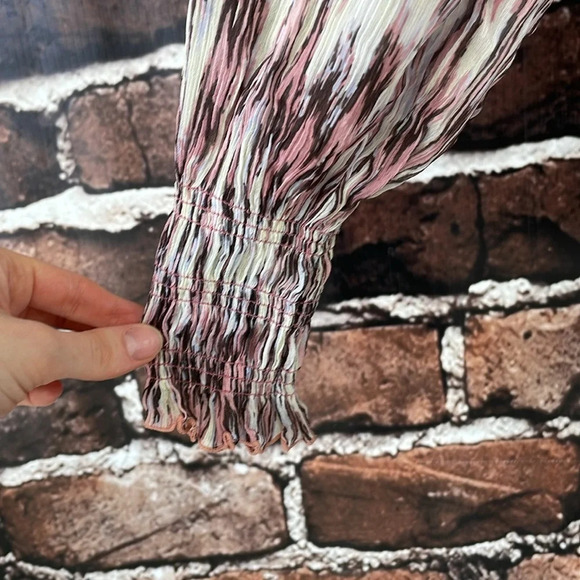 Magali Pascal Blouse Women's XS Extra Small Pink White Print Long Sleeve Top - Picture 10 of 14